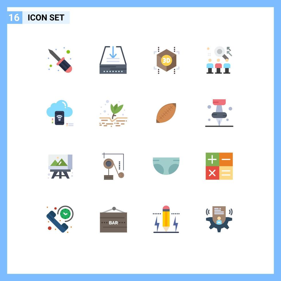 16 Universal Flat Color Signs Symbols of cloud wifi printing job team Editable Pack of Creative Vector Design Elements