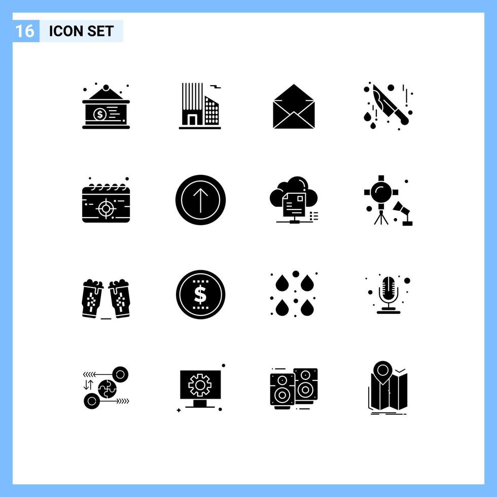 16 Universal Solid Glyph Signs Symbols of target deadline mail calendar halloween Editable Vector Design Elements