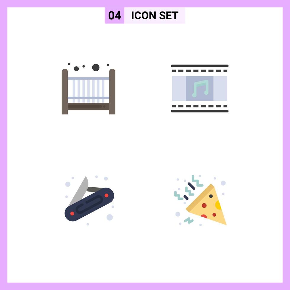 Pack of 4 creative Flat Icons of baby pocket animation filmstrip party Editable Vector Design Elements