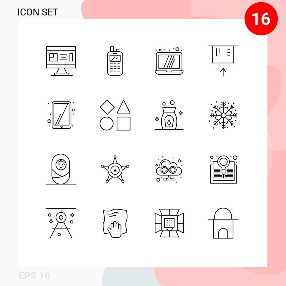 Modern Set of 16 Outlines Pictograph of touchscreen ipad wireless money atm Editable Vector Design Elements