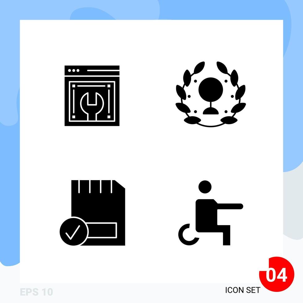 paquete moderno de 4 iconos símbolos de glifos sólidos aislados en fondo blanco para el diseño de sitios web vector