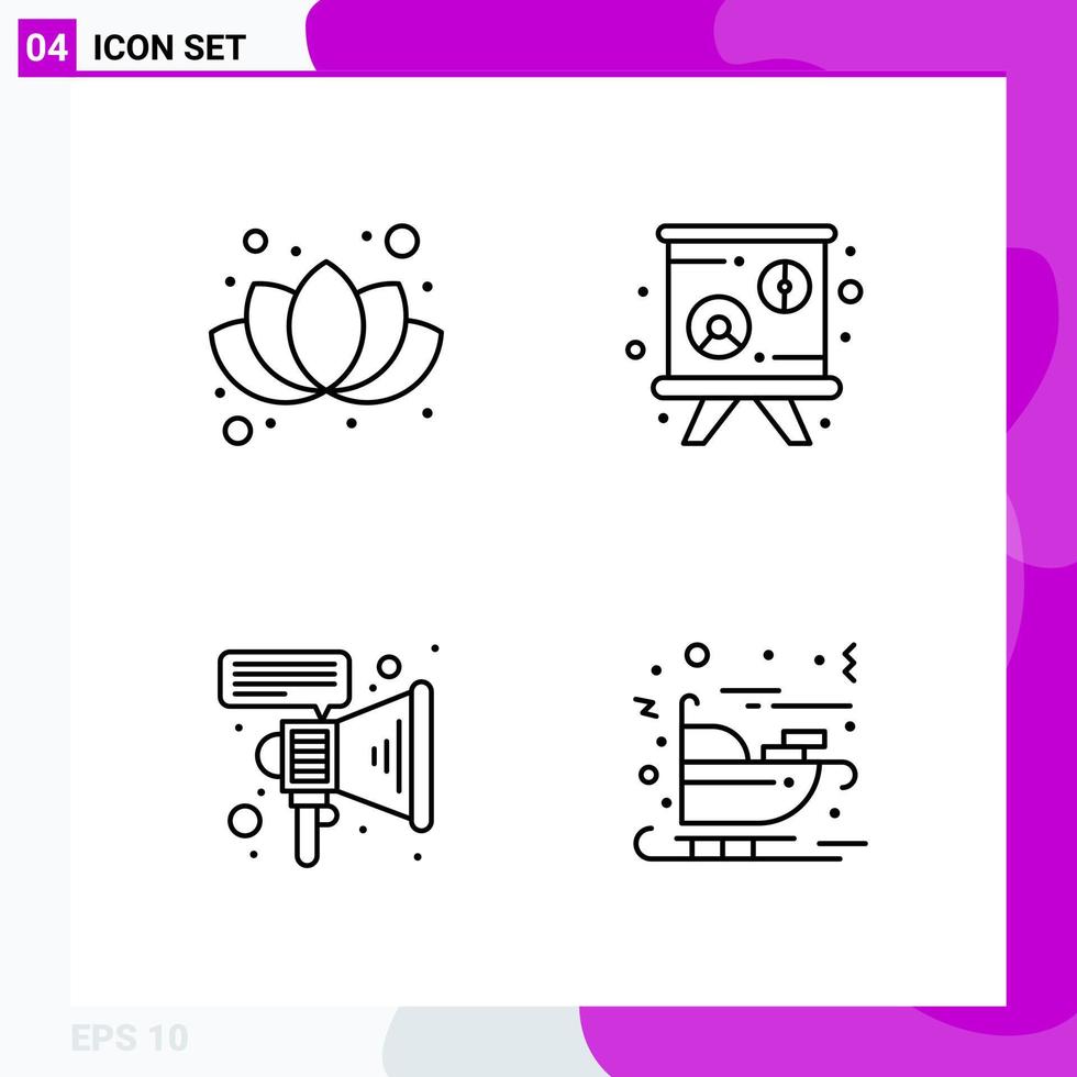 Line Icon set Pack of 4 Outline Icons isolated on White Background for Web Print and Mobile vector