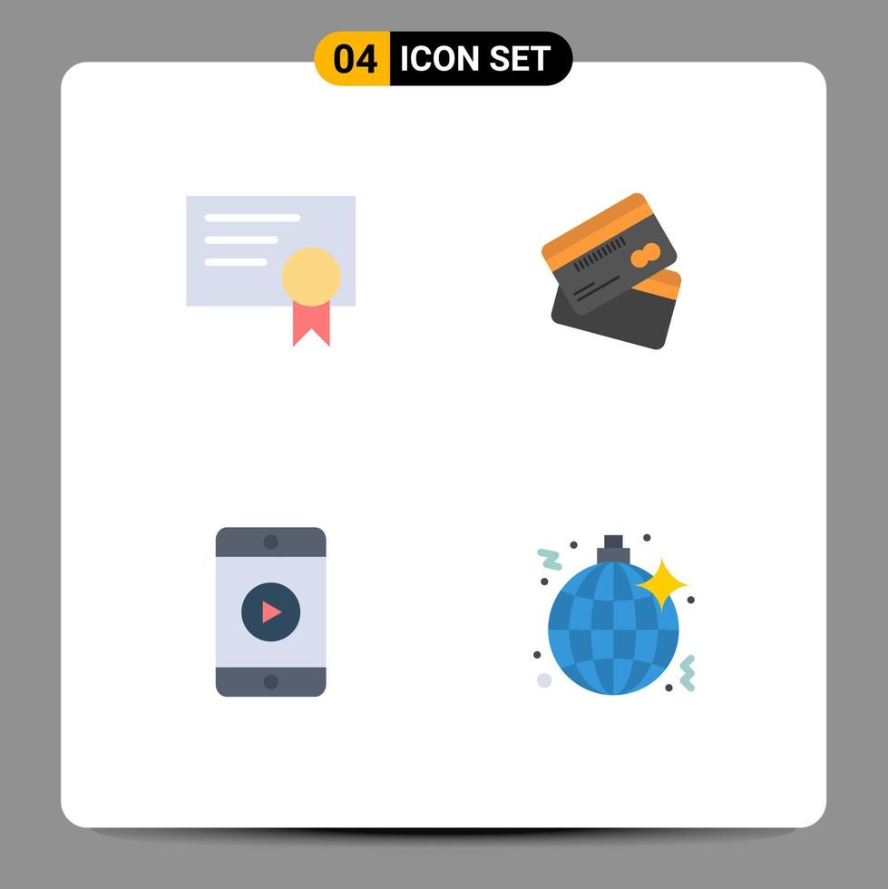Universal Icon Symbols Group of 4 Modern Flat Icons of certificate shopping creditcard credit card phone Editable Vector Design Elements