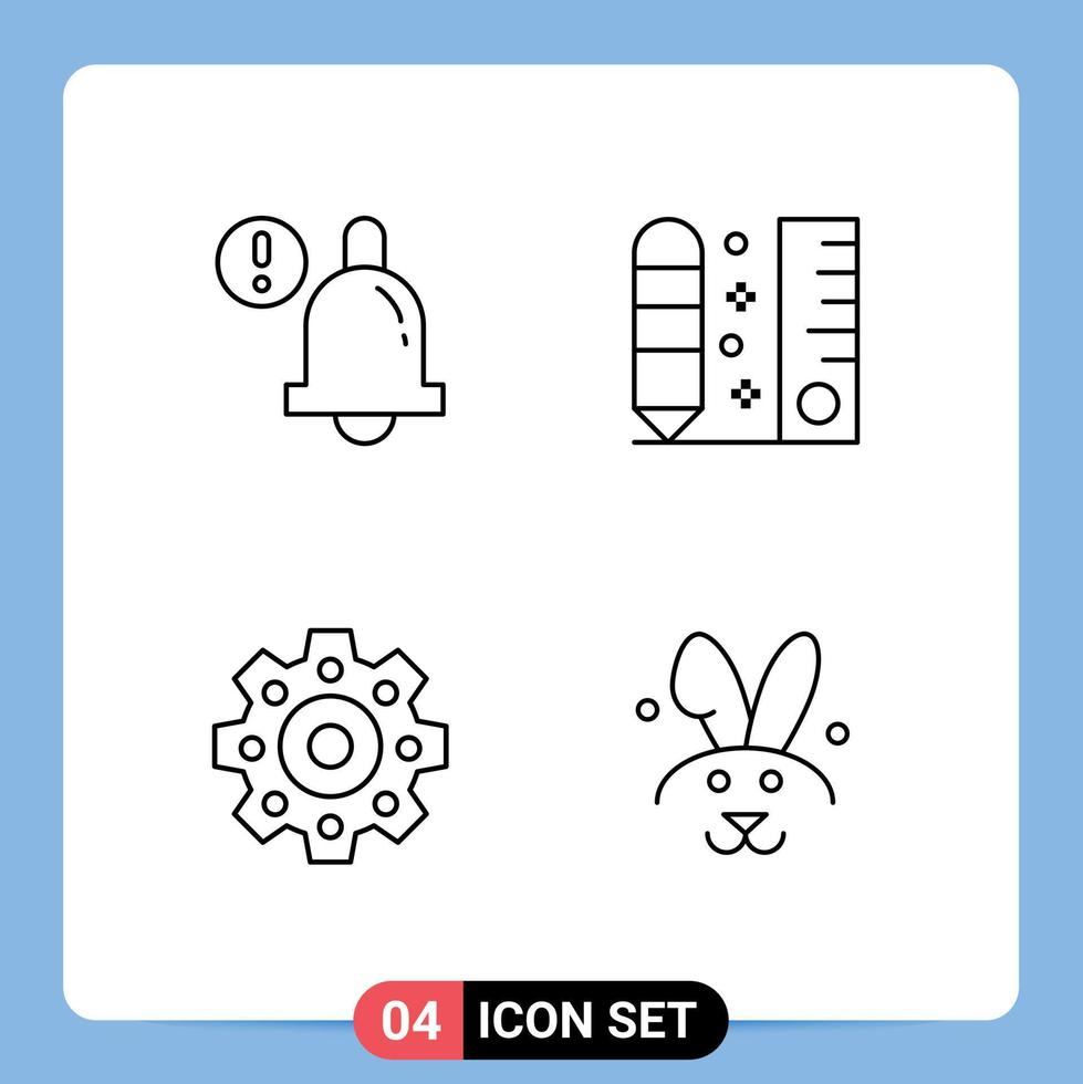 4 Universal Line Signs Symbols of alarm gears drafting ruler easter Editable Vector Design Elements