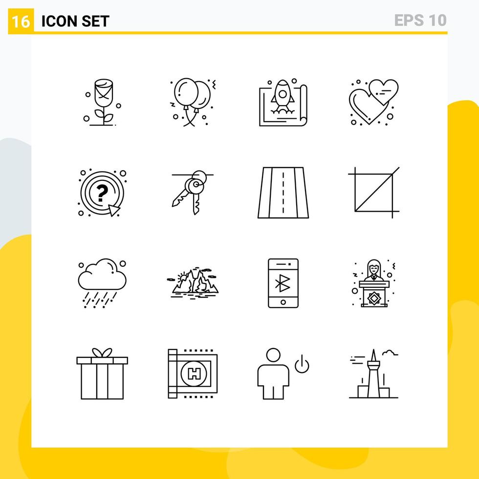 Set of 16 Modern UI Icons Symbols Signs for love hearts heart entrepreneur emojis promote Editable Vector Design Elements