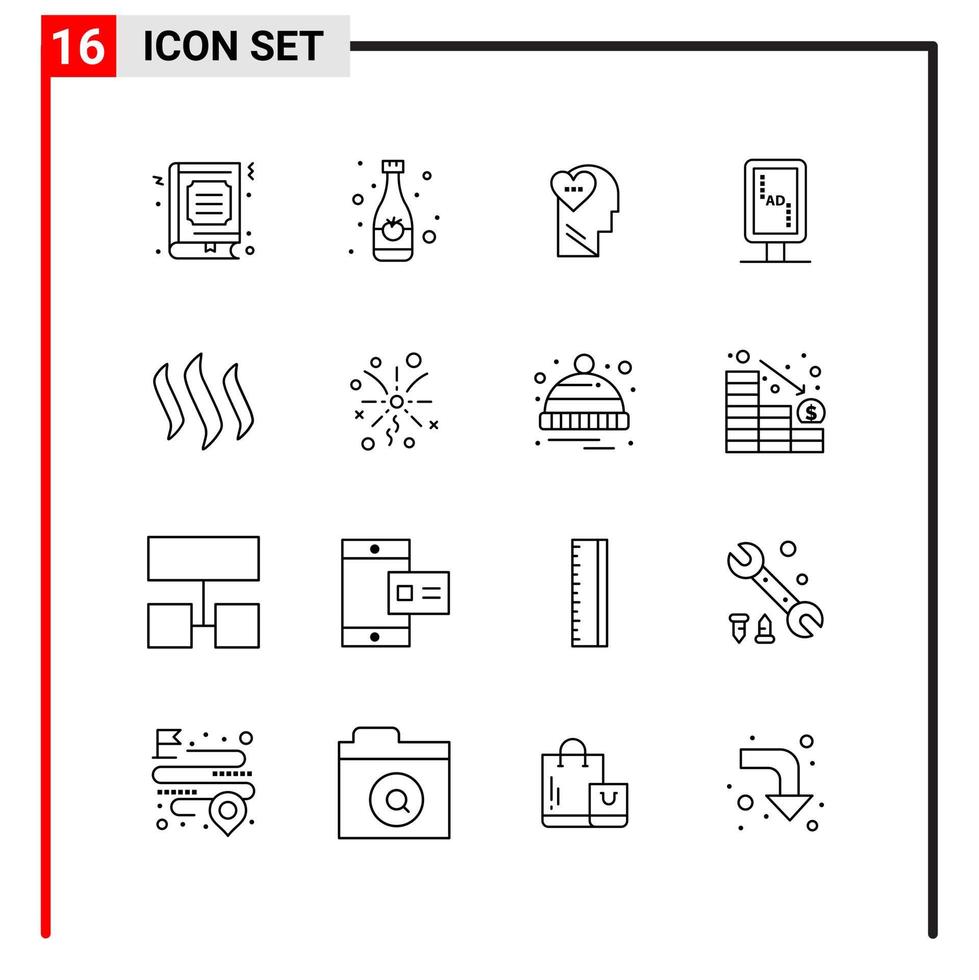 16 General Icons for website design print and mobile apps 16 Outline Symbols Signs Isolated on White Background 16 Icon Pack vector