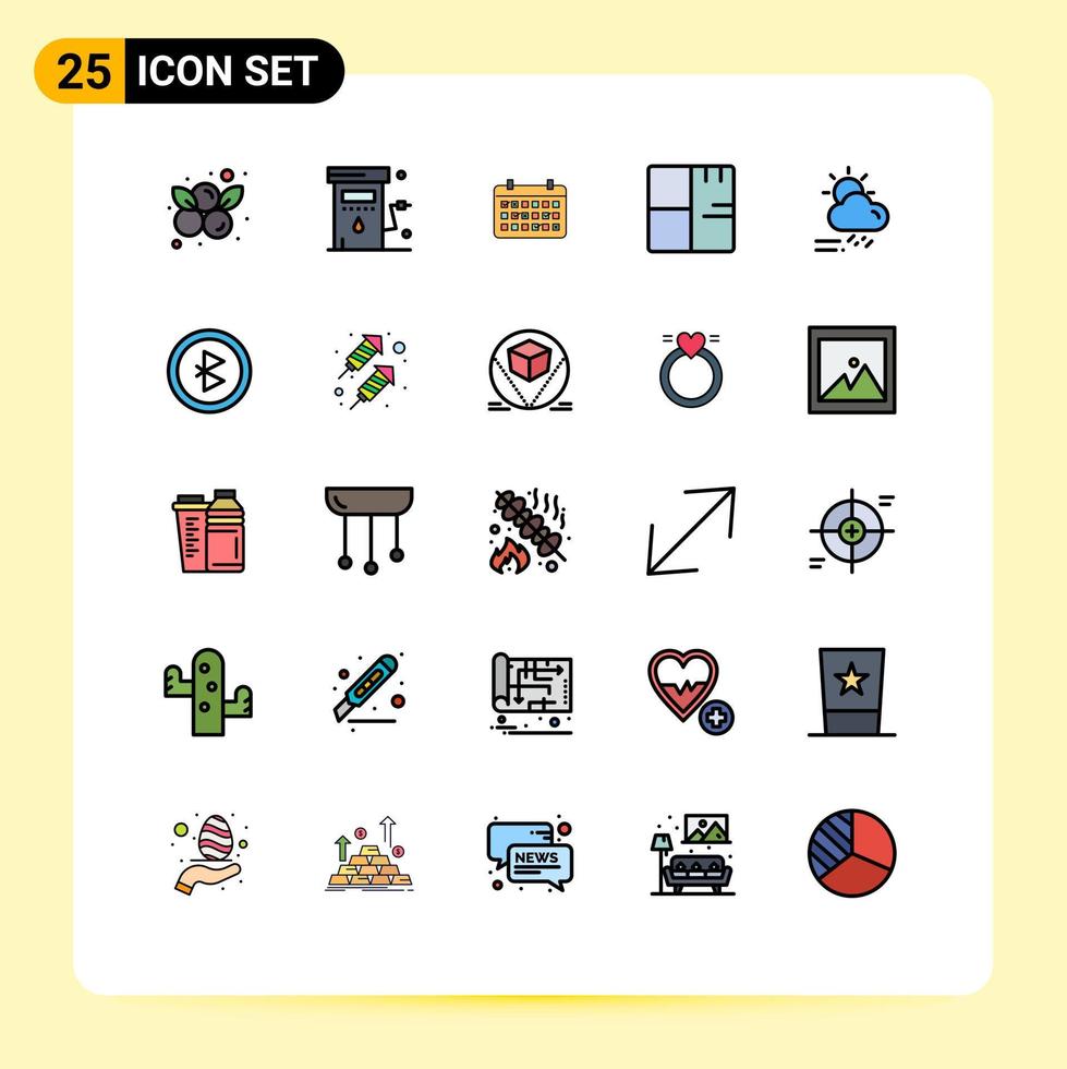 25 Universal Filled line Flat Colors Set for Web and Mobile Applications map blueprint station architecture year Editable Vector Design Elements