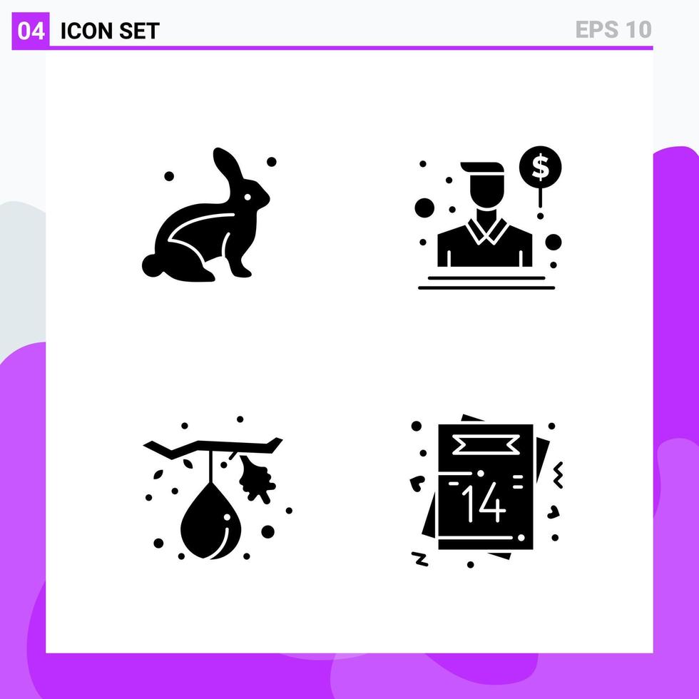 conjunto de 4 iconos en símbolos de glifos creativos de estilo sólido para el diseño de sitios web y aplicaciones móviles signo de icono sólido simple aislado en fondo blanco 4 iconos vector
