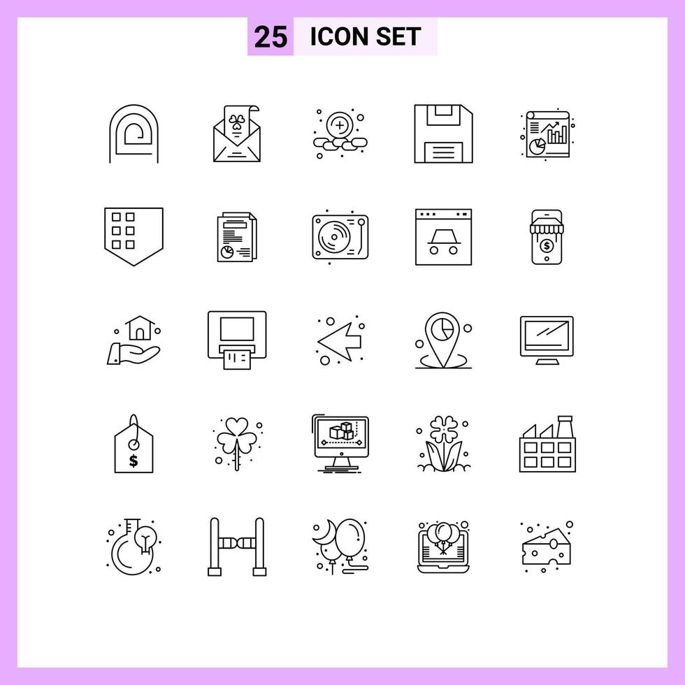 Mobile Interface Line Set of 25 Pictograms of file save greeting floppy web Editable Vector Design Elements