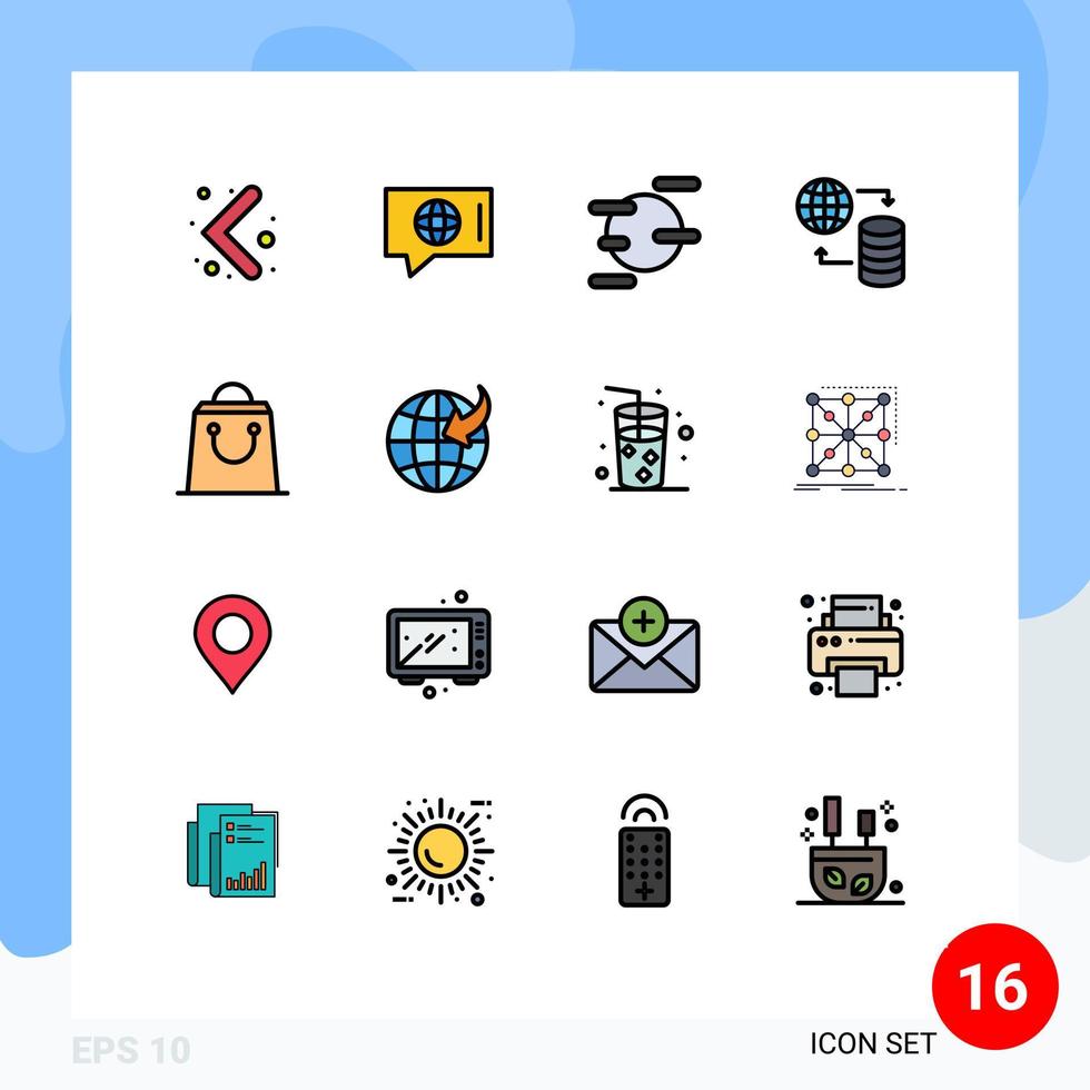 16 Universal Flat Color Filled Lines Set for Web and Mobile Applications arrow shop space bag service Editable Creative Vector Design Elements