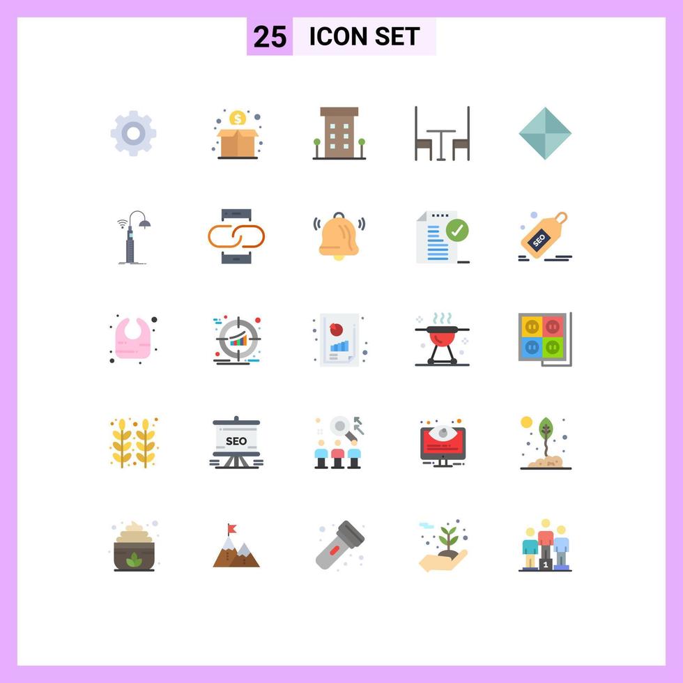 User Interface Pack of 25 Basic Flat Colors of sign table buildings interior store Editable Vector Design Elements