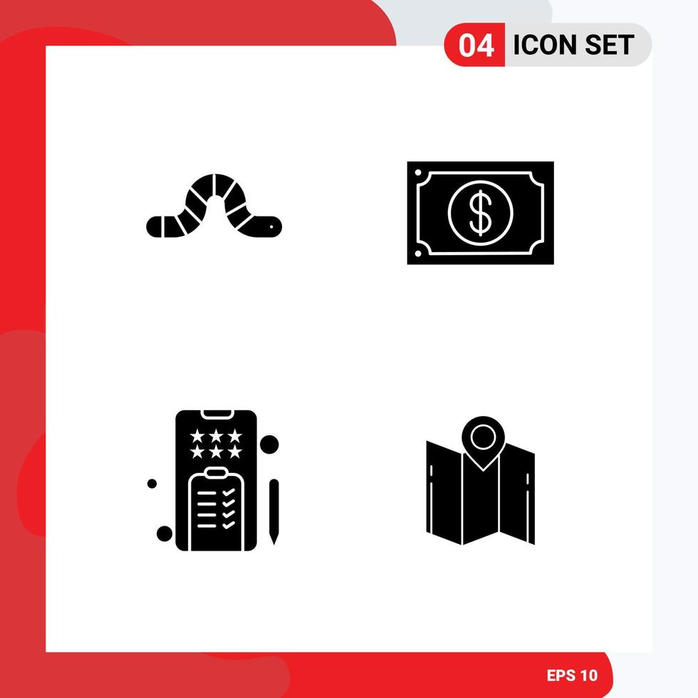 Mobile Interface Solid Glyph Set of 4 Pictograms of animal mobile pauropoda payment notepad Editable Vector Design Elements