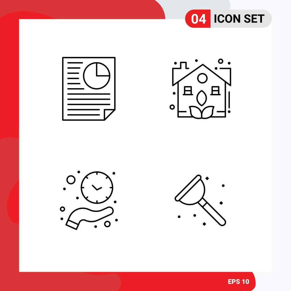 4 Universal Line Signs Symbols of data hand report plant time Editable Vector Design Elements