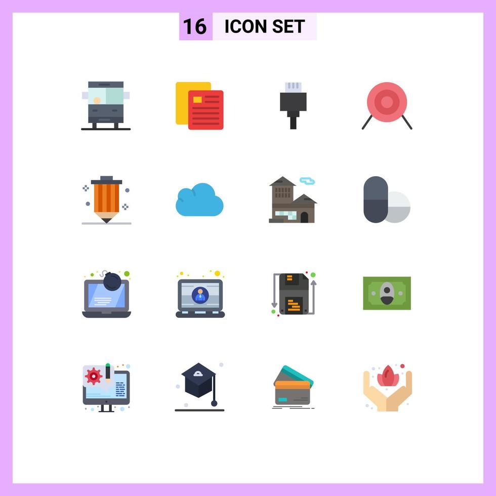 Modern Set of 16 Flat Colors and symbols such as pencil design cable coding sport Editable Pack of Creative Vector Design Elements