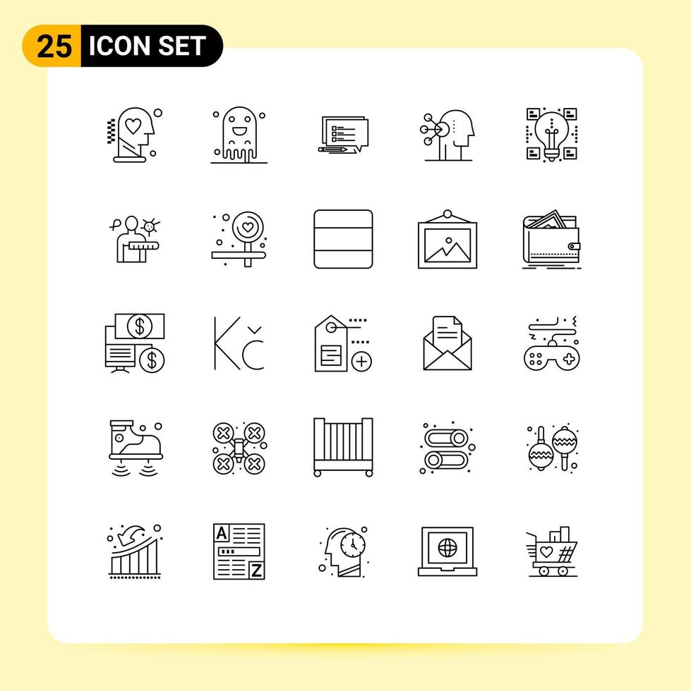 conjunto de 25 iconos modernos de la interfaz de usuario signos de símbolos para la concentración creativa surtido aterrador escribir elementos de diseño vectorial editables vector