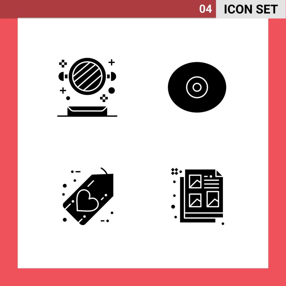Group of 4 Solid Glyphs Signs and Symbols for bathroom friday toilet tit love Editable Vector Design Elements