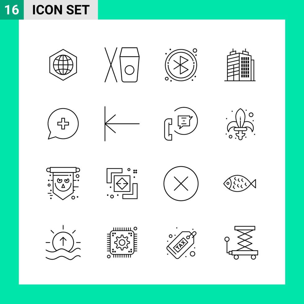 Pack of 16 Line Style Icon Set Outline Symbols for print Creative Signs Isolated on White Background 16 Icon Set vector