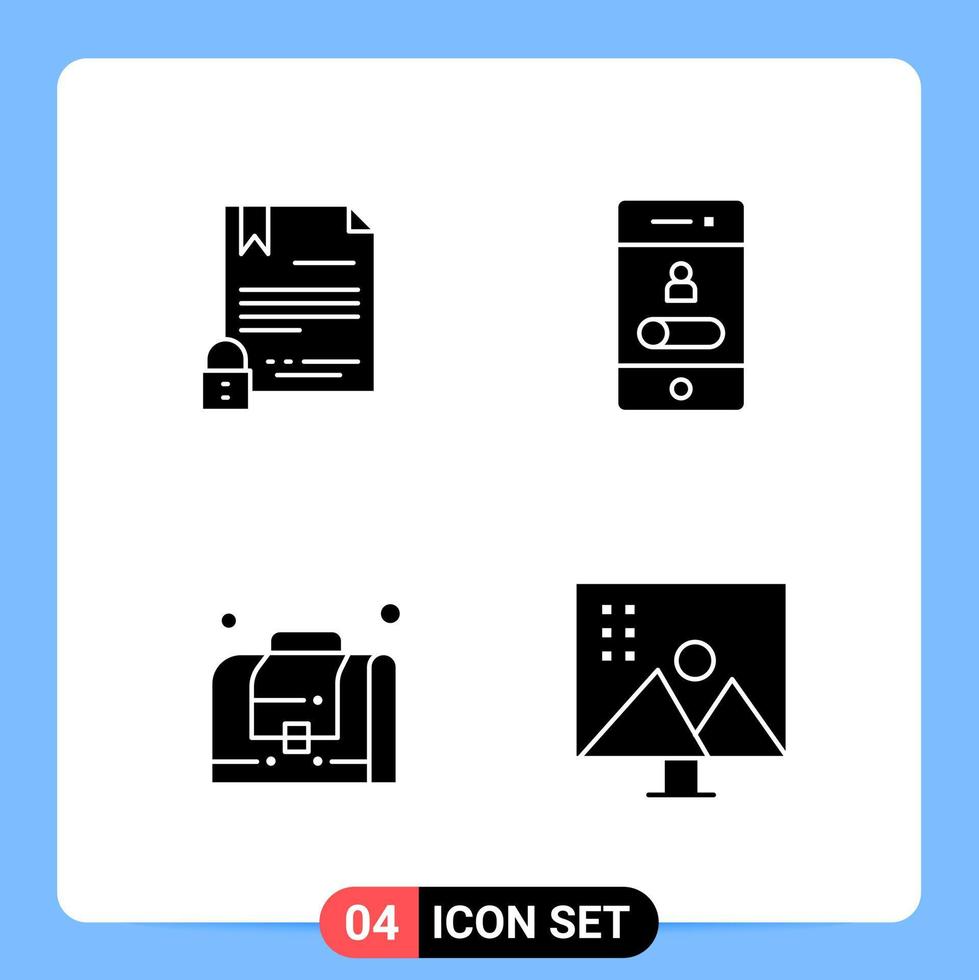 4 Solid Black Icon Pack Glyph Symbols for Mobile Apps isolated on white background 4 Icons Set vector