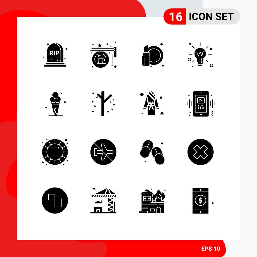 16 Solid Glyph concept for Websites Mobile and Apps ice cream solution beauty idea bulb Editable Vector Design Elements