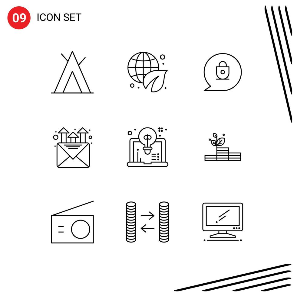 9 Outline concept for Websites Mobile and Apps grow design lock computer promotion Editable Vector Design Elements