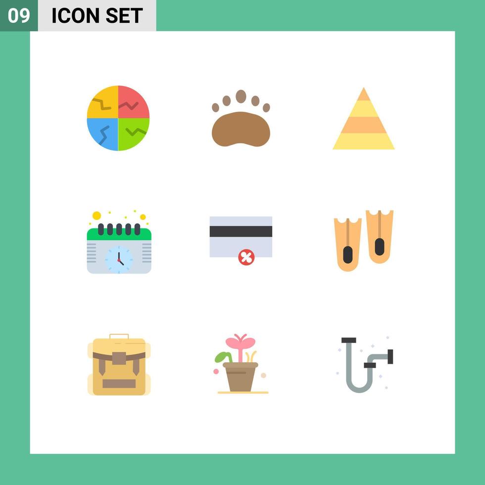 Pack of 9 Modern Flat Colors Signs and Symbols for Web Print Media such as finance schedule science events structure Editable Vector Design Elements