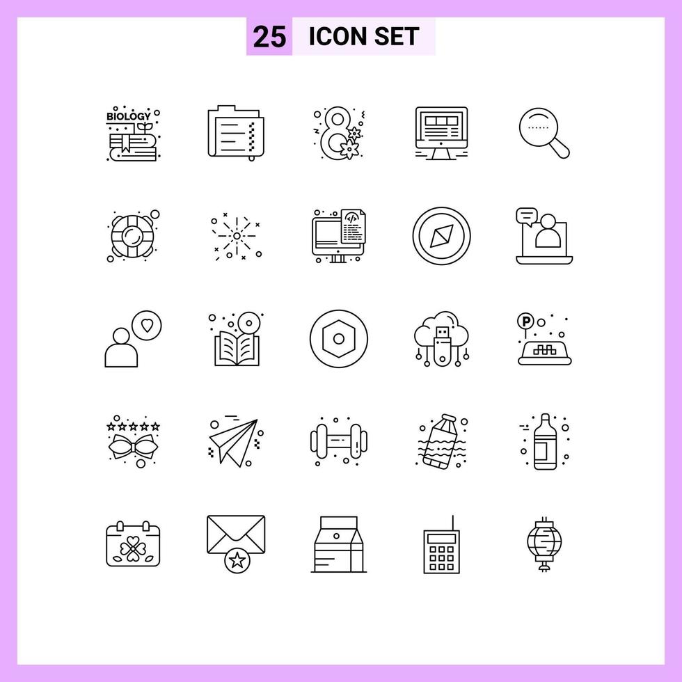 Group of 25 Modern Lines Set for web website folder laptop women day Editable Vector Design Elements