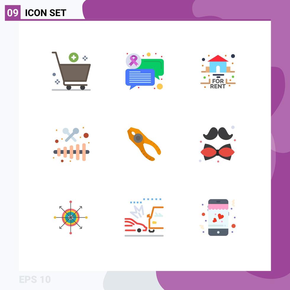 Universal Icon Symbols Group of 9 Modern Flat Colors of pliers party estate xylophone instrument Editable Vector Design Elements