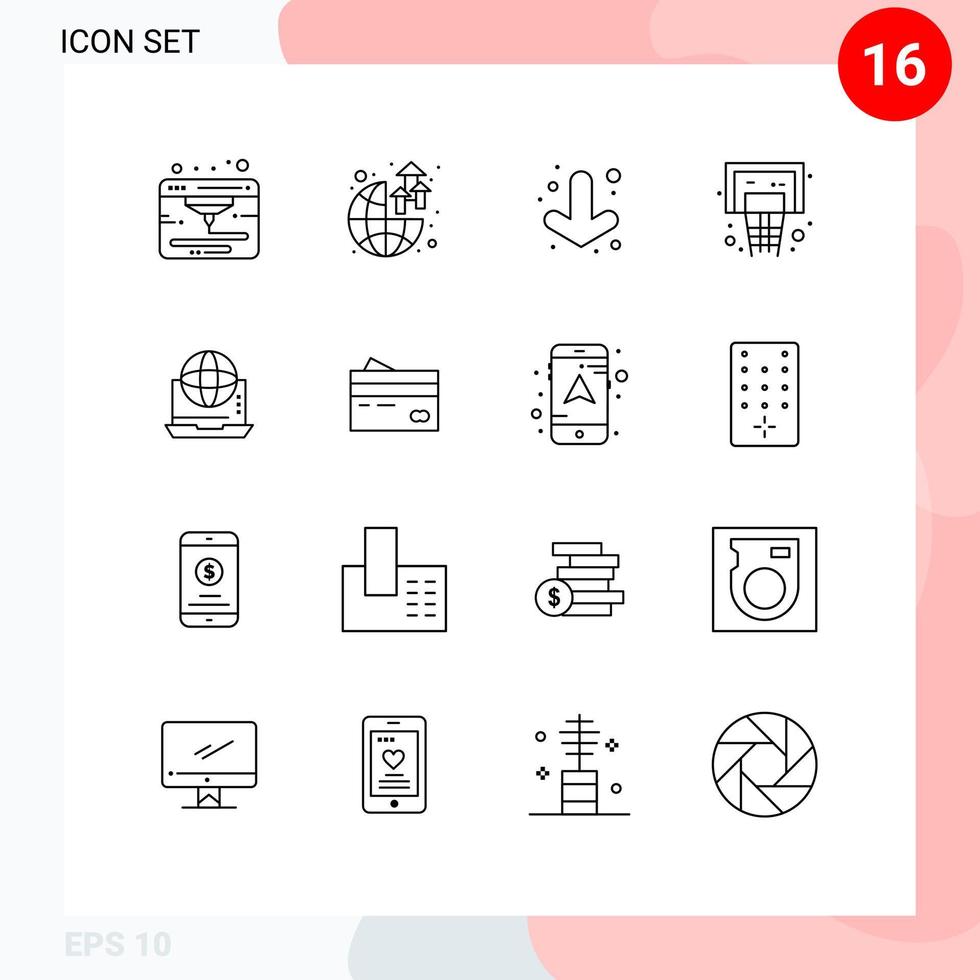 Pack of 16 creative Outlines of connection business down internet hoop Editable Vector Design Elements