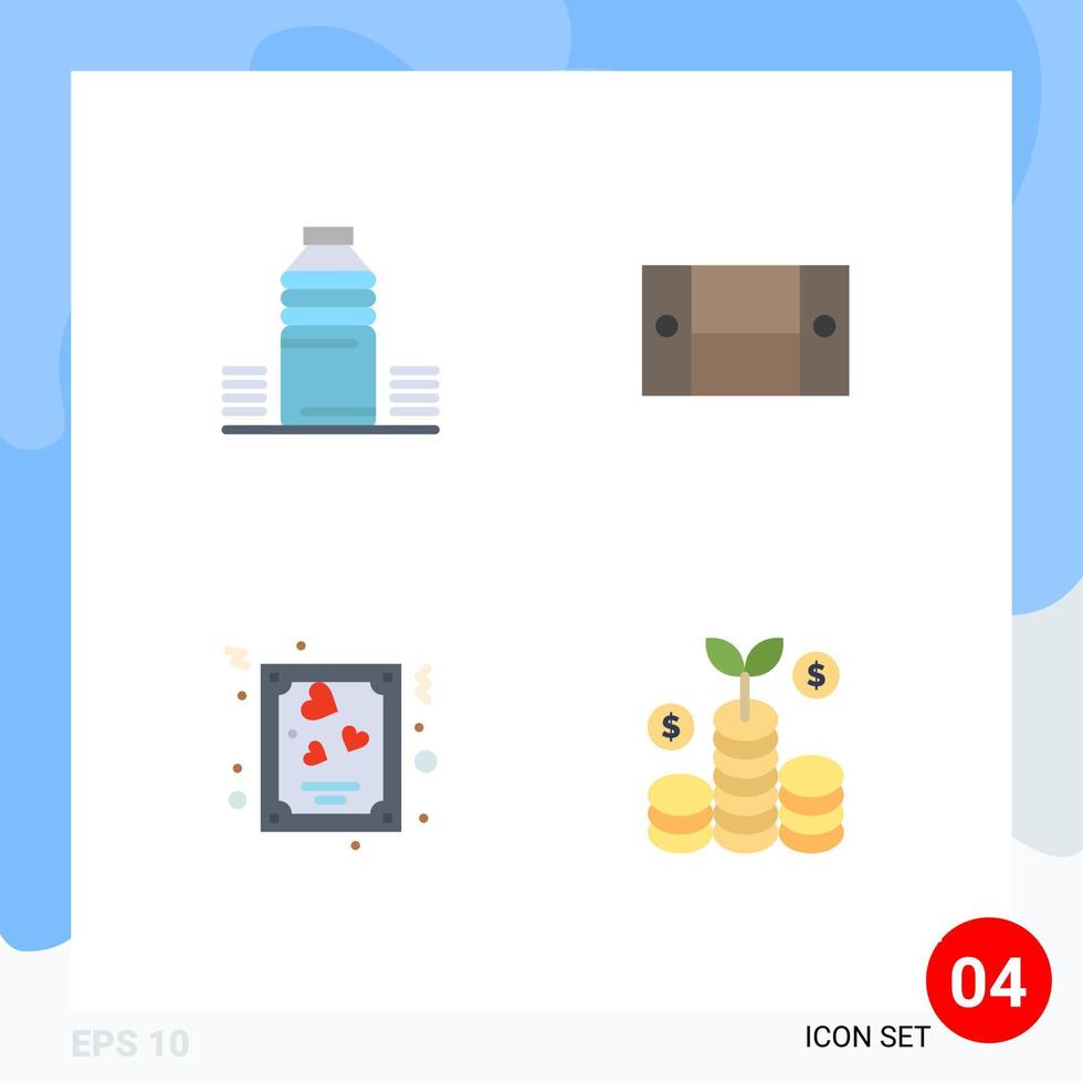 Modern Set of 4 Flat Icons and symbols such as bottle card cold desk love Editable Vector Design Elements