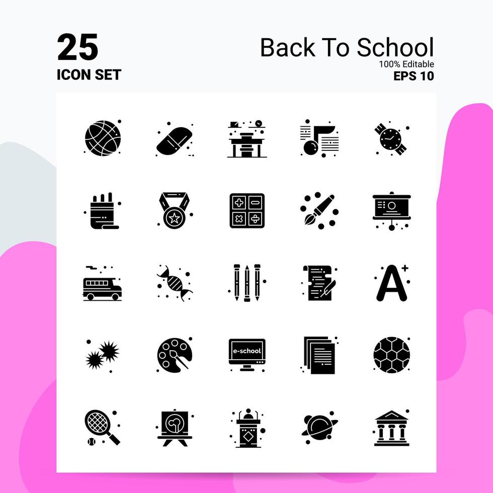 25 Back To School Icon Set 100 Editable EPS 10 Files Business Logo Concept Ideas Solid Glyph icon design vector