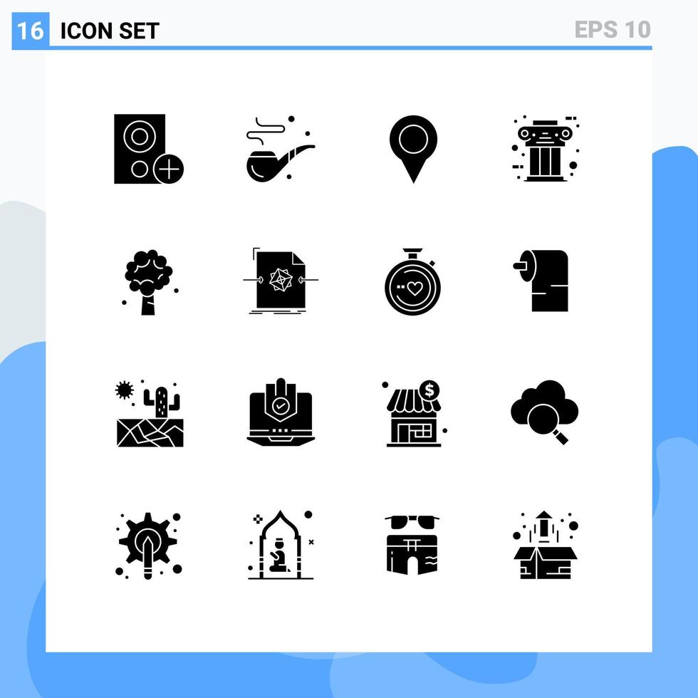 paquete de glifos sólidos de 16 símbolos universales de la historia elementos de diseño vectorial editables de pasador de pilar de padres antiguos vector