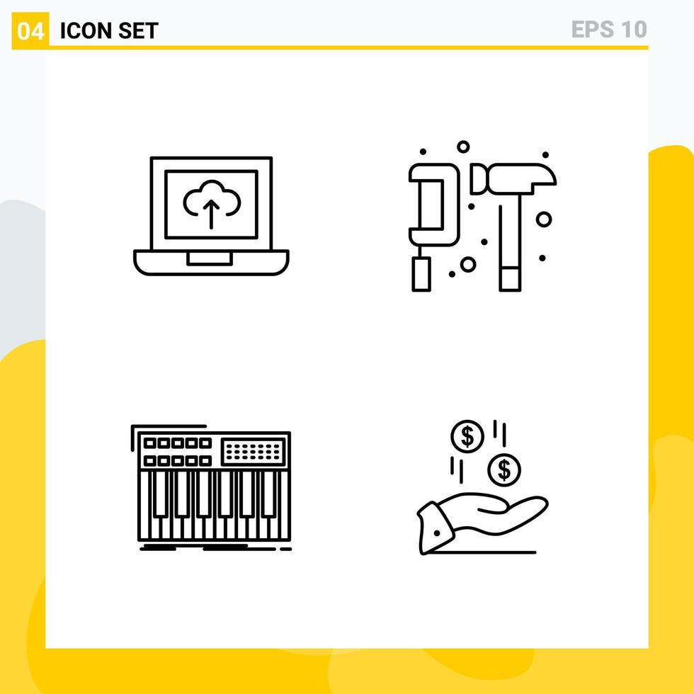 Collection of 4 Universal Line Icons Icon Set for Web and Mobile vector