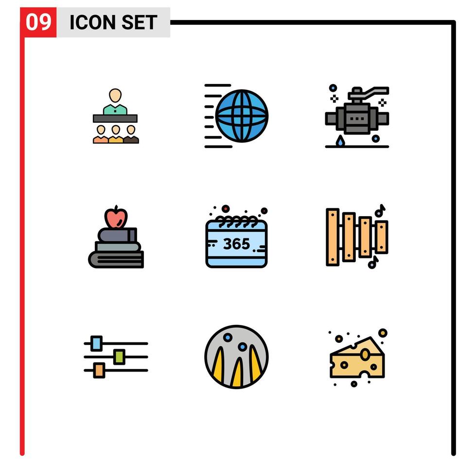 Set of 9 Modern UI Icons Symbols Signs for all education transport books valve Editable Vector Design Elements