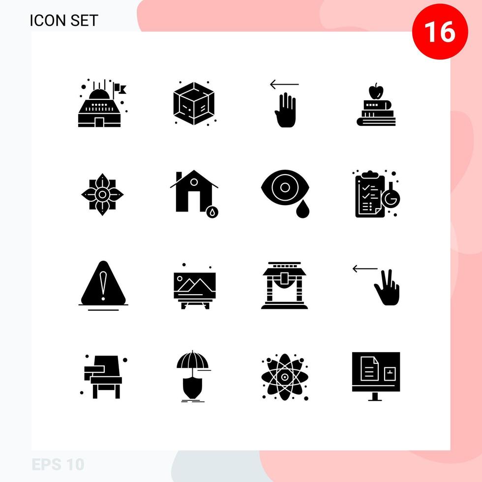 Group of 16 Modern Solid Glyphs Set for chinese decoration gesture flower food Editable Vector Design Elements