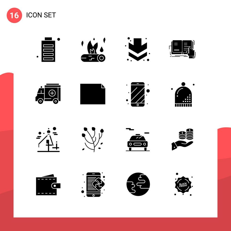 Pack of 16 Universal Glyph Icons for Print Media on White Background vector