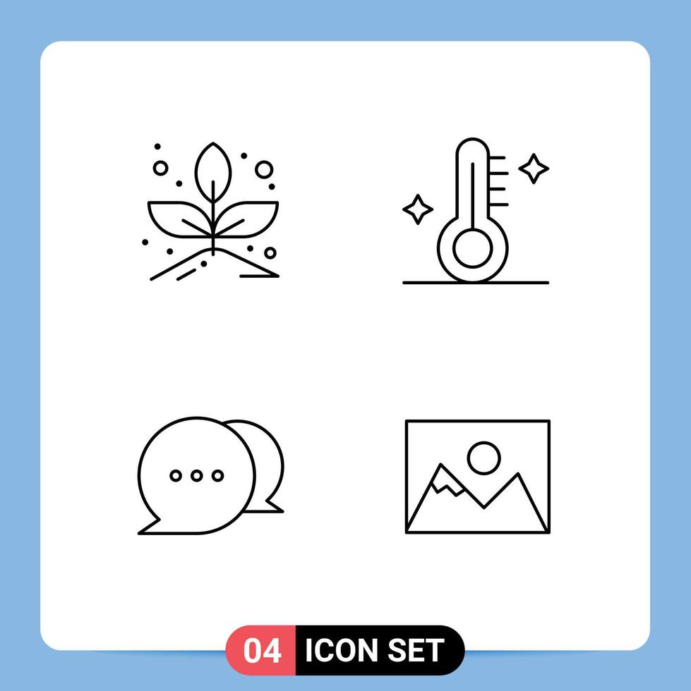 Line Pack of 4 Universal Symbols of grow message medical weather photo Editable Vector Design Elements