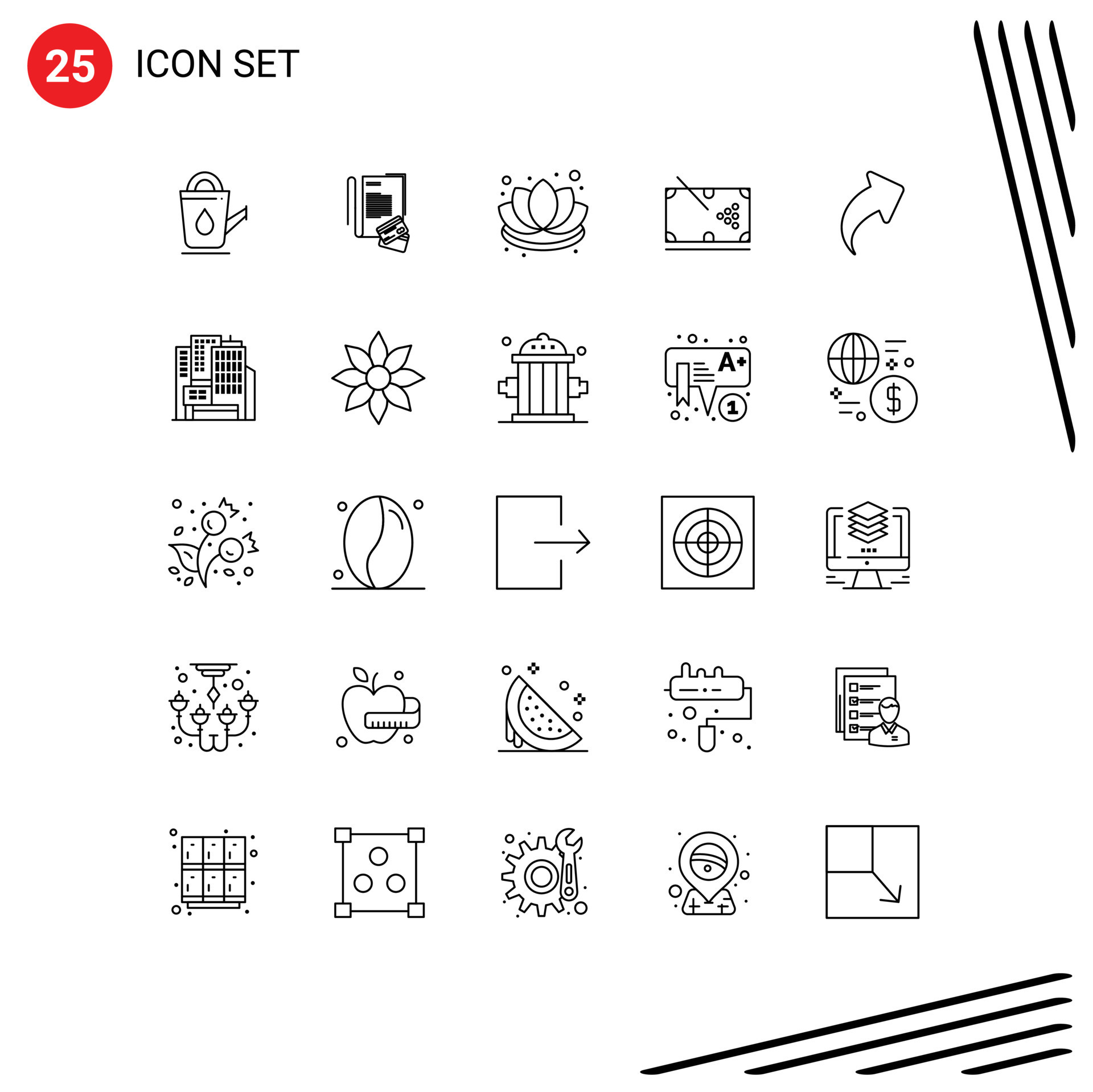 Editable Vector Line Pack of 25 Simple Lines of arrow stick chinese