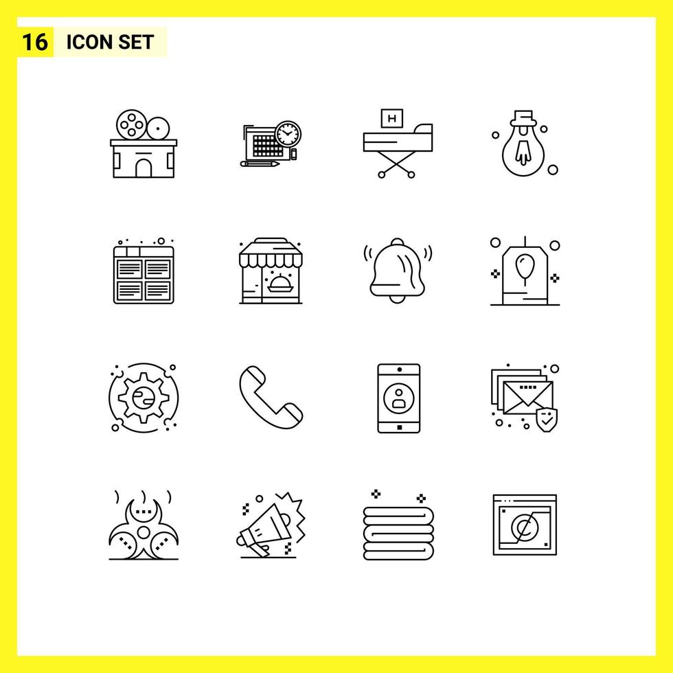 Modern Set of 16 Outlines Pictograph of film motivation bed light health Editable Vector Design Elements