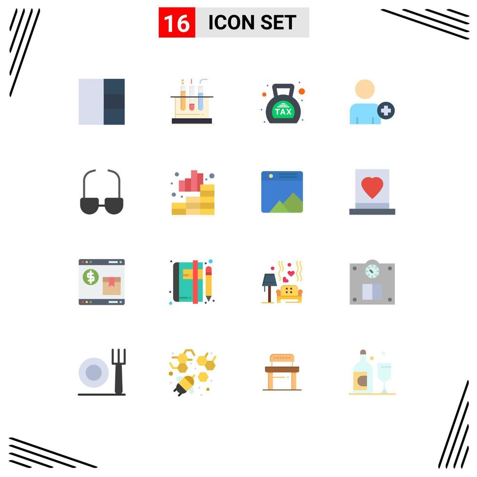 16 Flat Color concept for Websites Mobile and Apps analytics read finance glasses multimedia Editable Pack of Creative Vector Design Elements