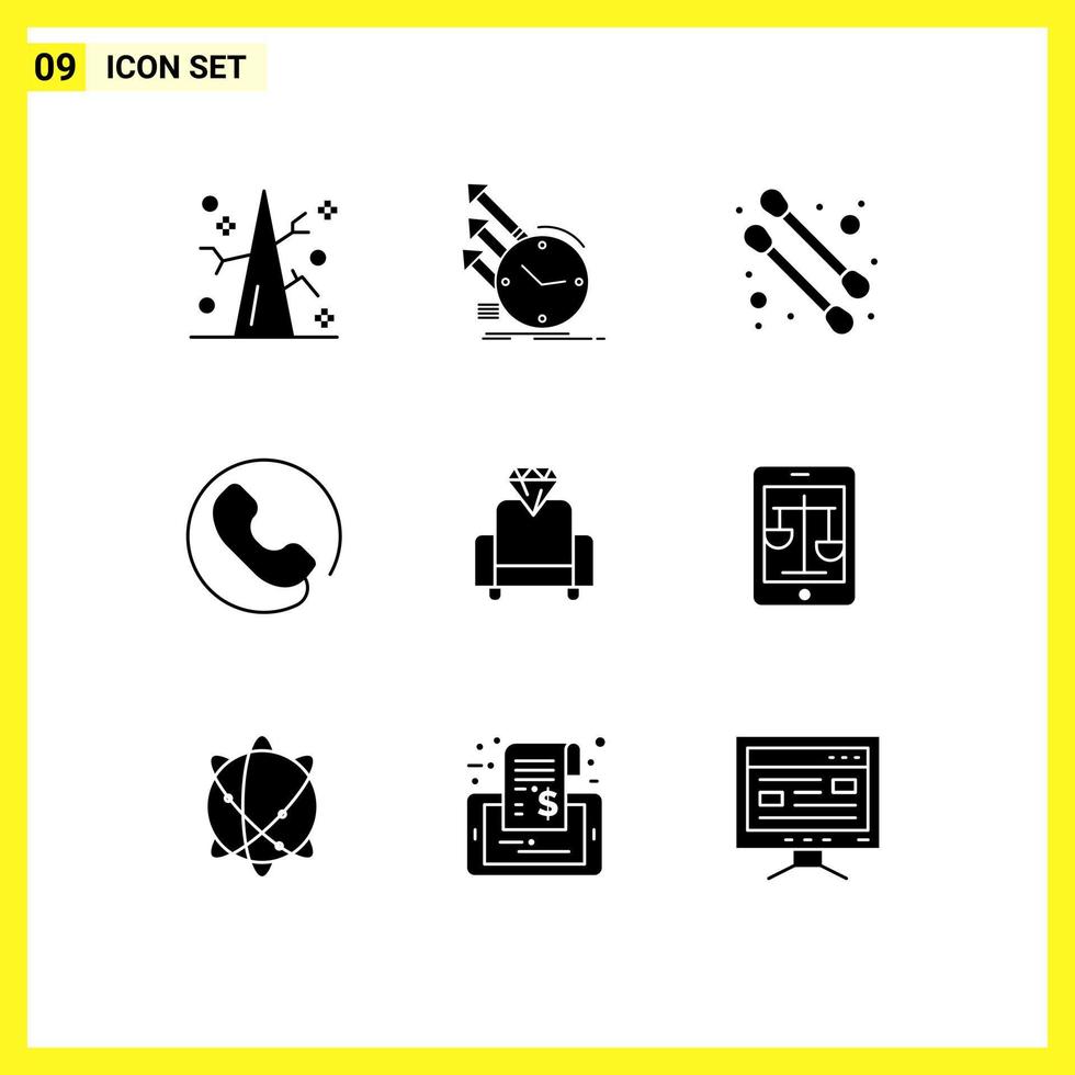 9 Solid Glyph concept for Websites Mobile and Apps court film research cinema call Editable Vector Design Elements