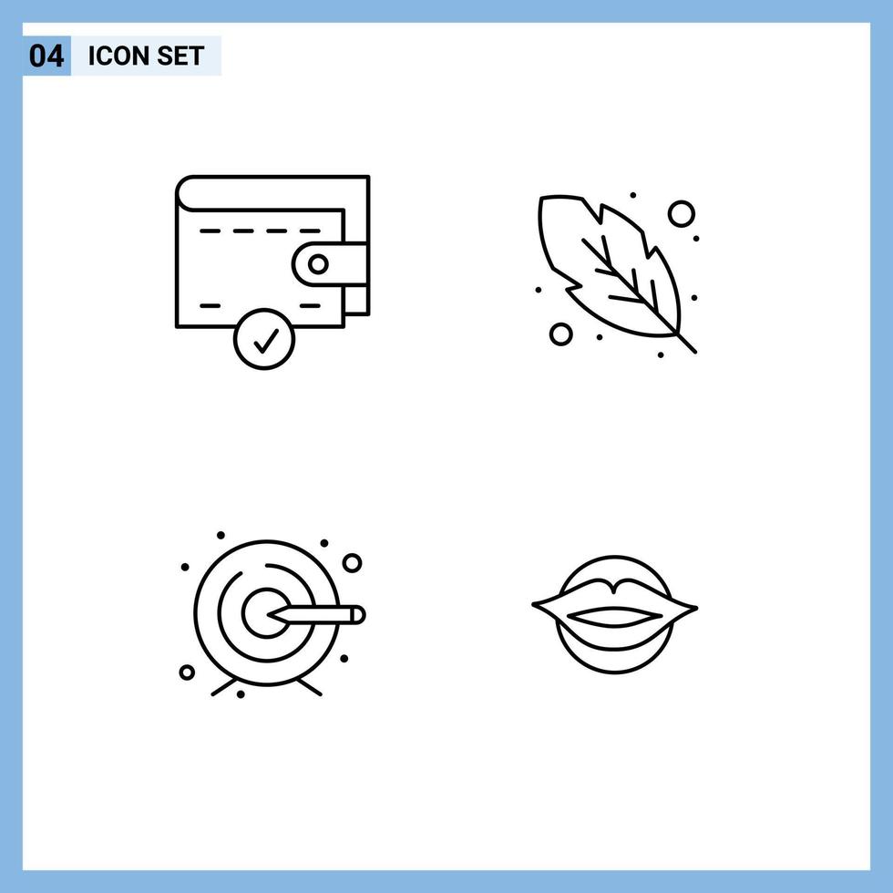 4 Universal Line Signs Symbols of complete lips calligraphy creative valentines Editable Vector Design Elements