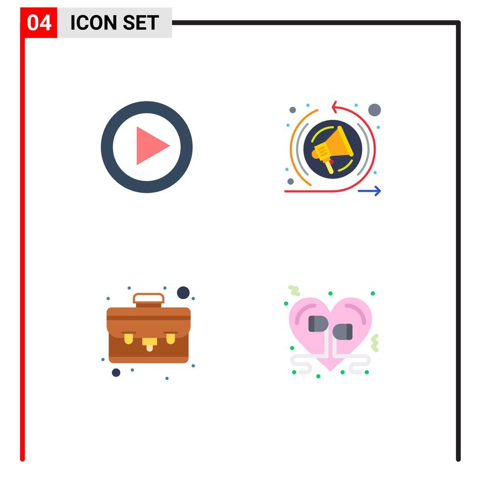 Editable Vector Line Pack of 4 Simple Flat Icons of video headphone marketing case love Editable Vector Design Elements