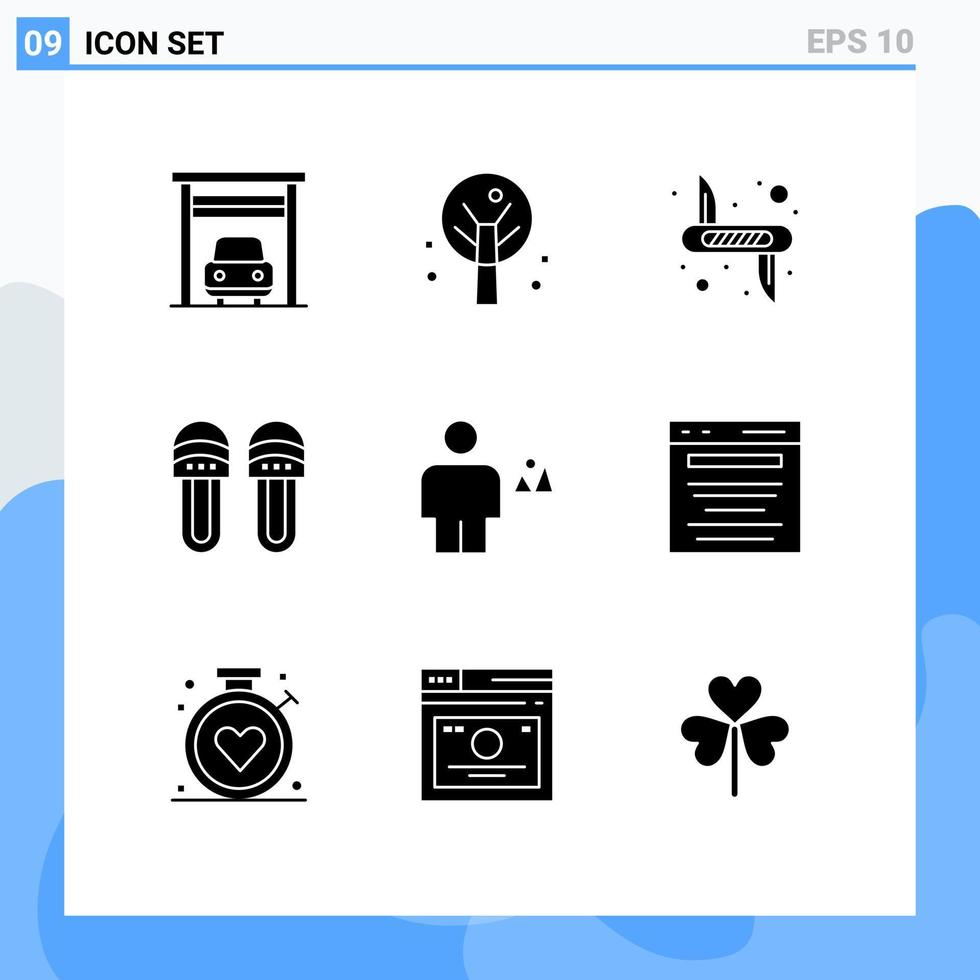 Group of 9 Solid Glyphs Signs and Symbols for country avatar weapon slipper comfortable Editable Vector Design Elements
