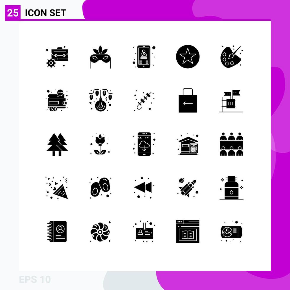 Group of 25 Solid Glyphs Signs and Symbols for painting drawing phone color multimedia Editable Vector Design Elements