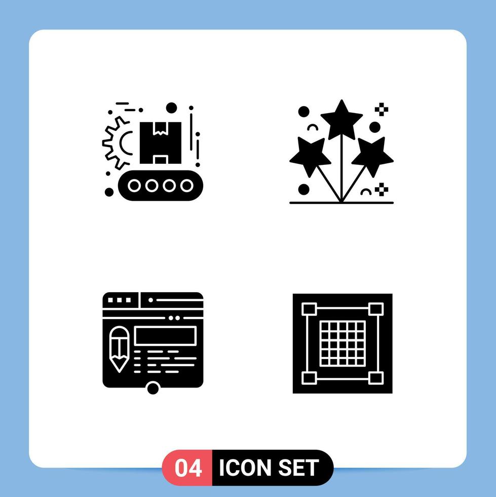Group of 4 Solid Glyphs Signs and Symbols for conveyor layout product party website Editable Vector Design Elements