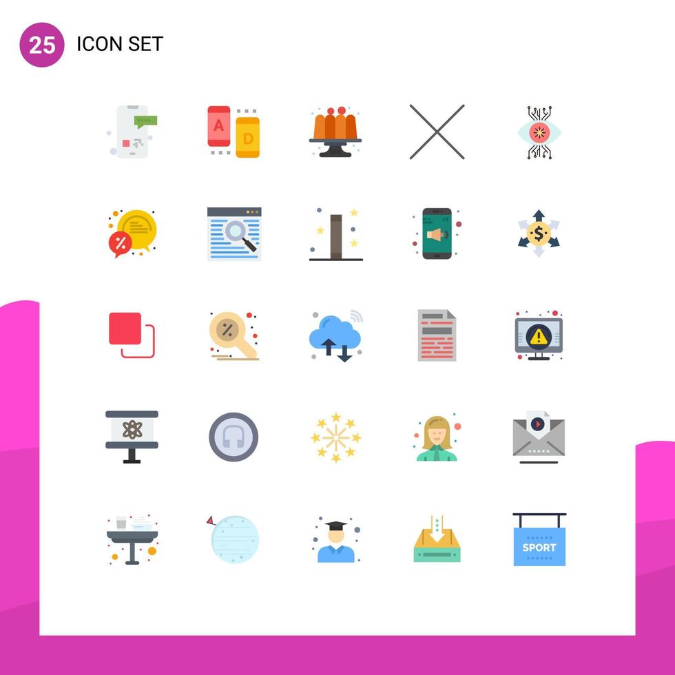 Modern Set of 25 Flat Colors Pictograph of surveillance infrastructure tablet delete cakes Editable Vector Design Elements