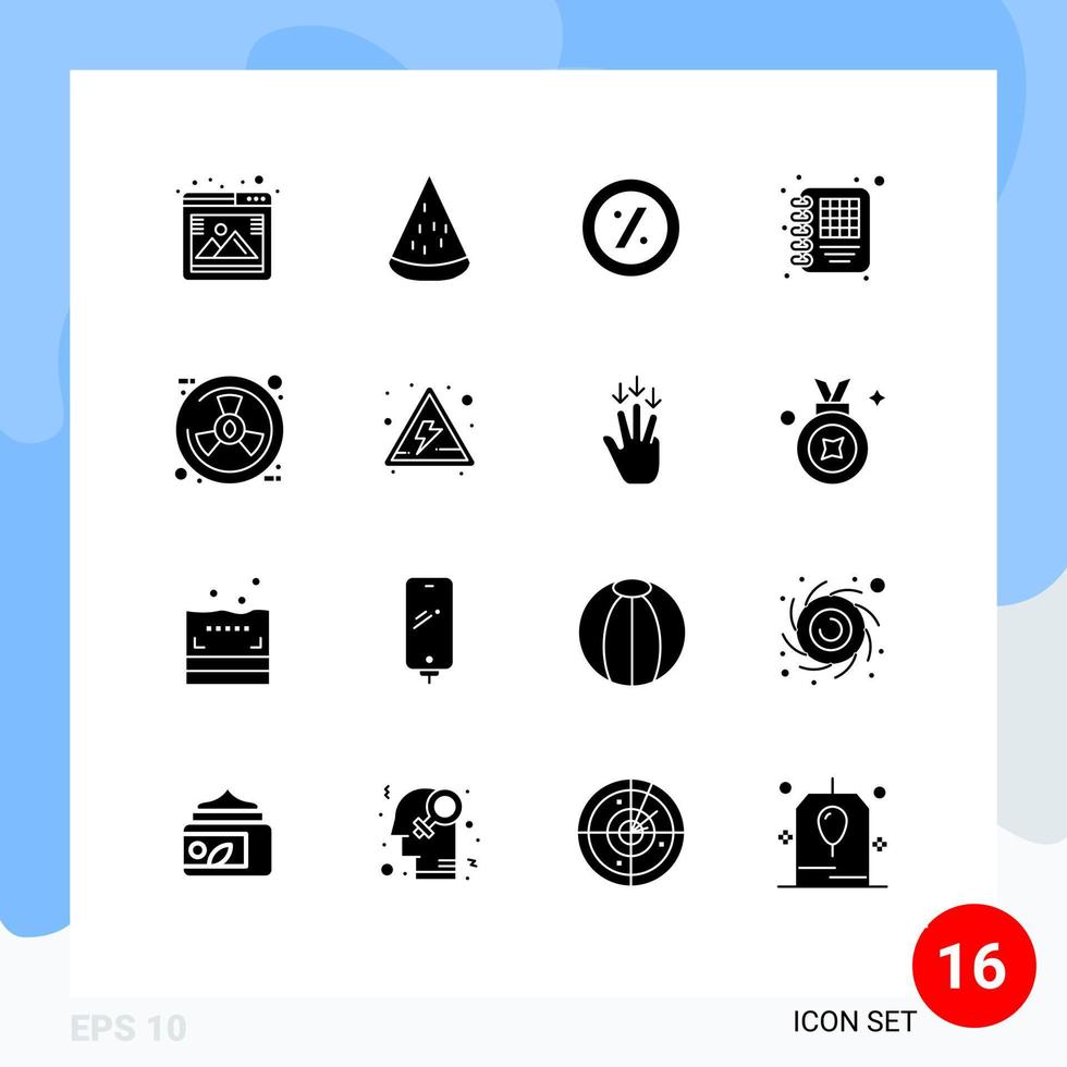 Group of 16 Modern Solid Glyphs Set for radiation eco healthy management business Editable Vector Design Elements