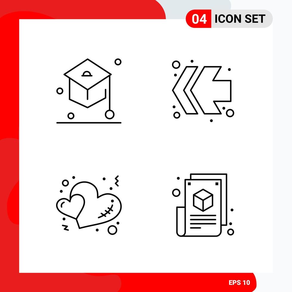 Creative Set of 4 Universal Outline Icons isolated on White Background vector