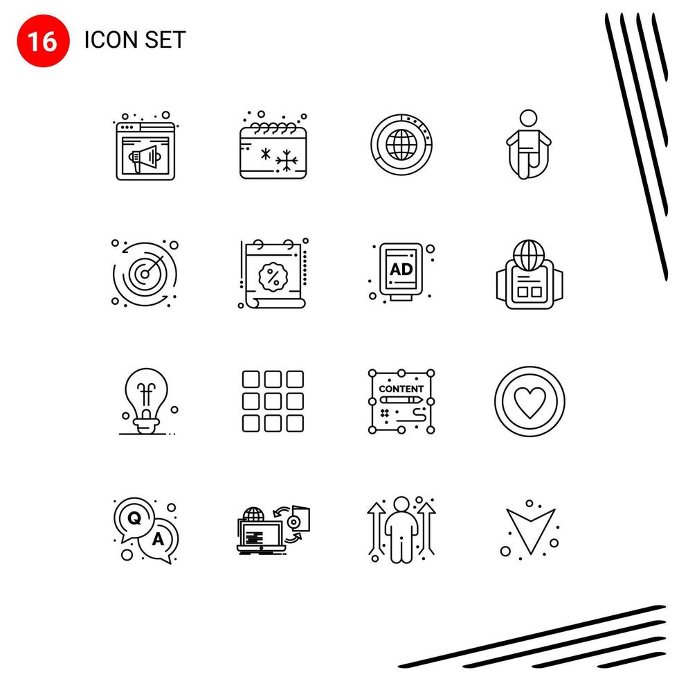 16 Universal Outline Signs Symbols of jump world winter statistics globe Editable Vector Design Elements