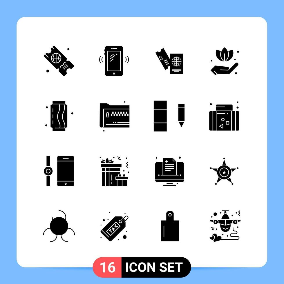 16 símbolos de glifo de paquete de iconos negros sólidos para aplicaciones móviles aisladas sobre fondo blanco vector